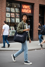 On The Way Records Canvas Tote Bag - Lifestyle Model